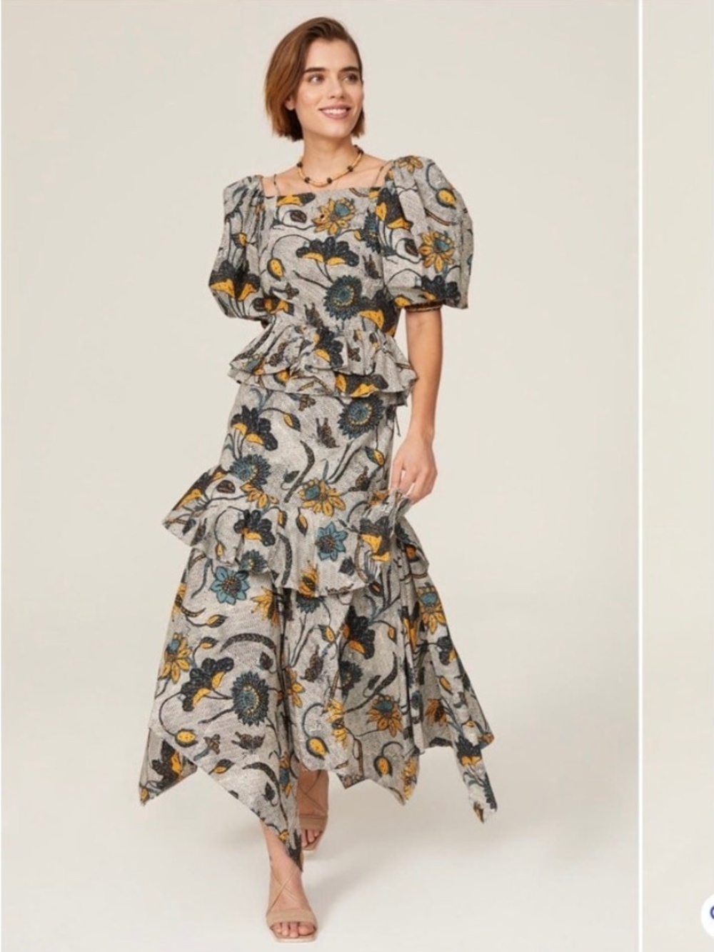 Ulla Johnson Marie Tie Back Dress Puff Sleeve Ruffle  Peasant sz 8  Cotton